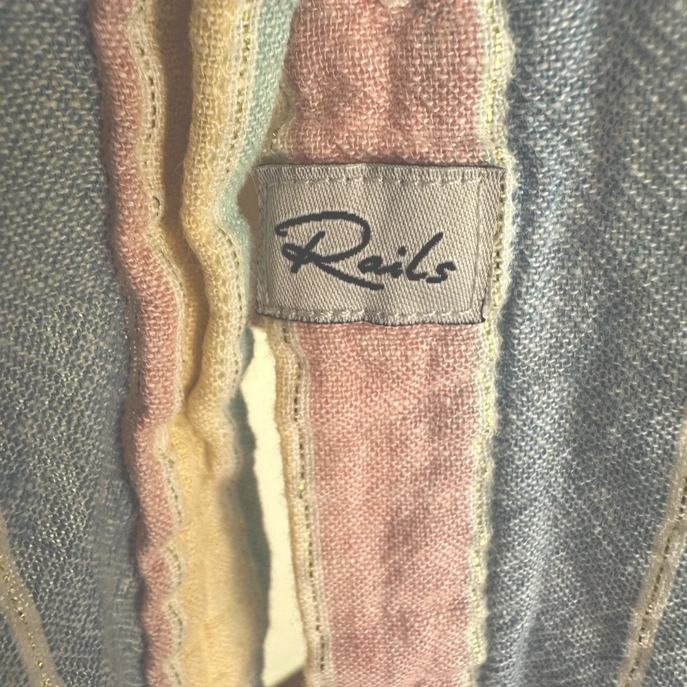 Rails “Charli” multi pastel striped long sleeve blouse rayon linen Size M - Picture 4 of 8